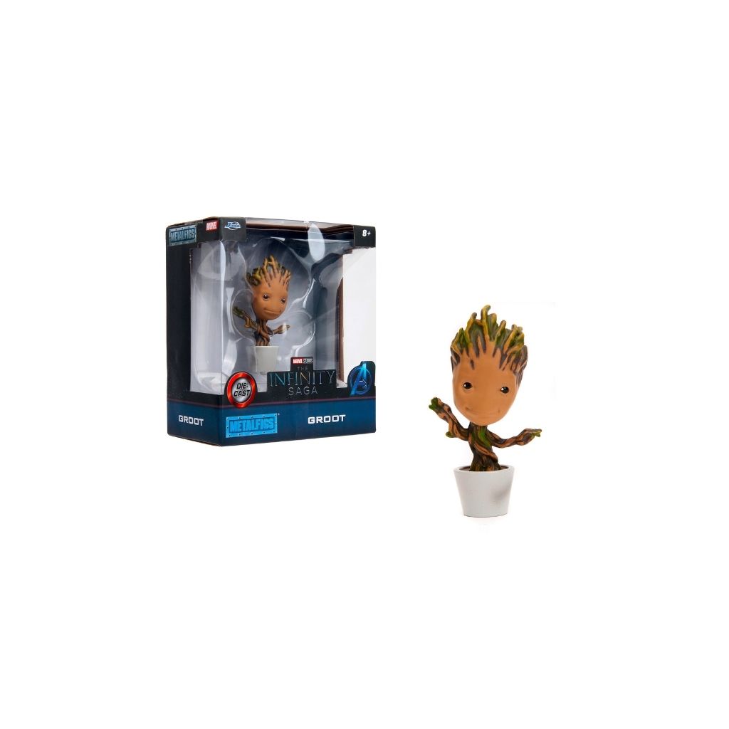 Jada Toys Marvel Groot 10 Cm Die-Cast - Figura In Metallo Da Collezione, Vaso Incluso, Regalo Per Fan