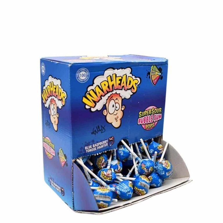 Candy- Karamele Warheads Super Sour Bubble Gum Pops Blue Raspberry (22 x 105g)