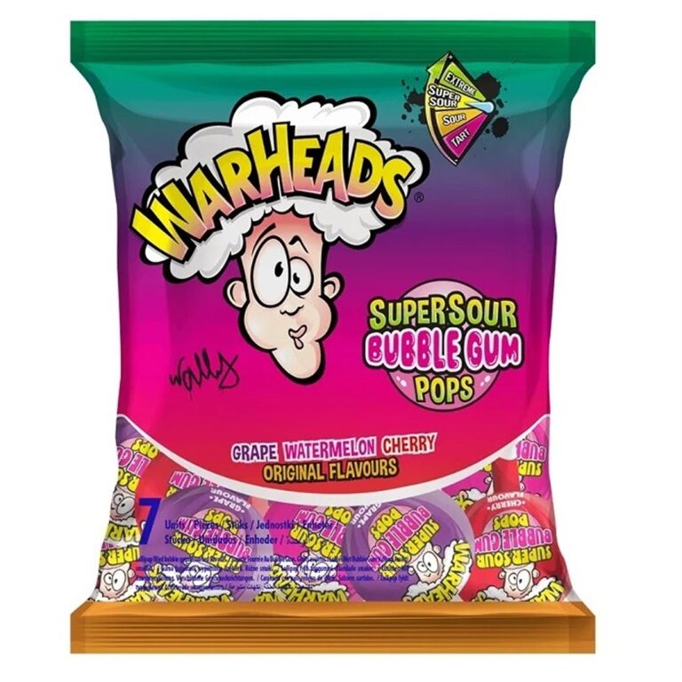 Candy- Karamele Warheads Super Sour Bubble Gum Pops Assorted Flavours (22 x 105g)